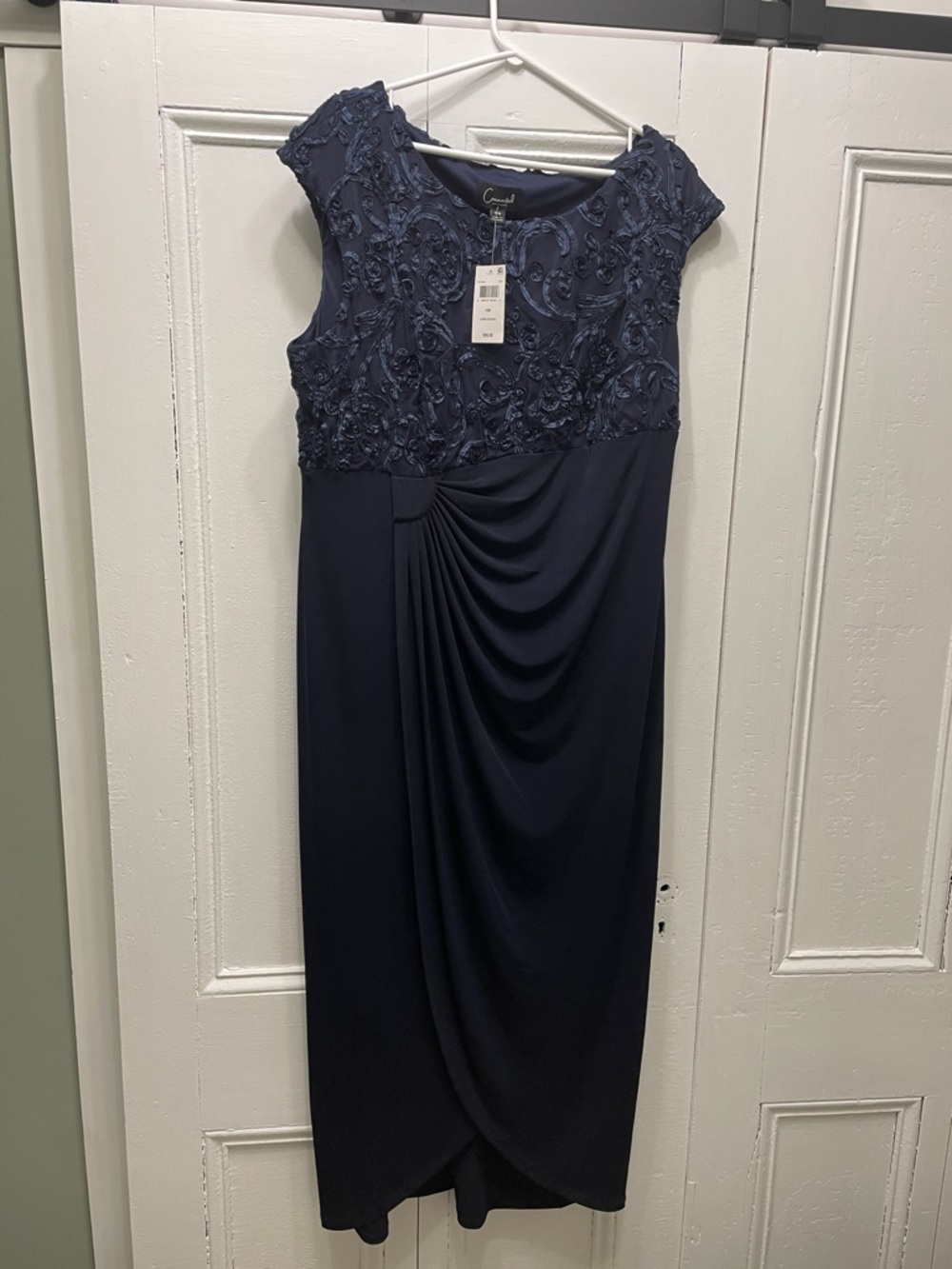 Mother of the Bride Navy Blue Embroidered Bodice Draped Maxi Dress 18W XL